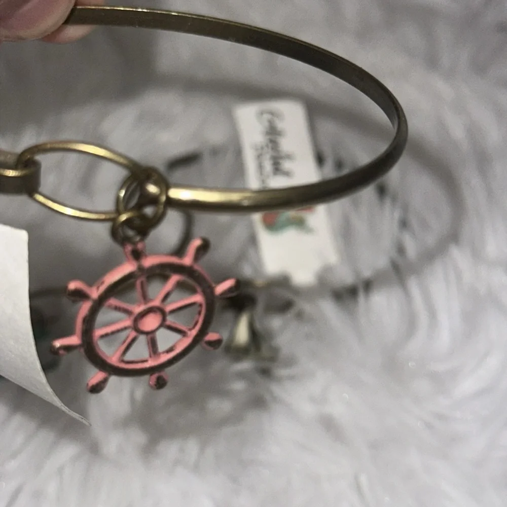 Hand Painted Charm Bracelet Anchor Ship Wheel The Helm Sea Shell Nautical‎ NWT